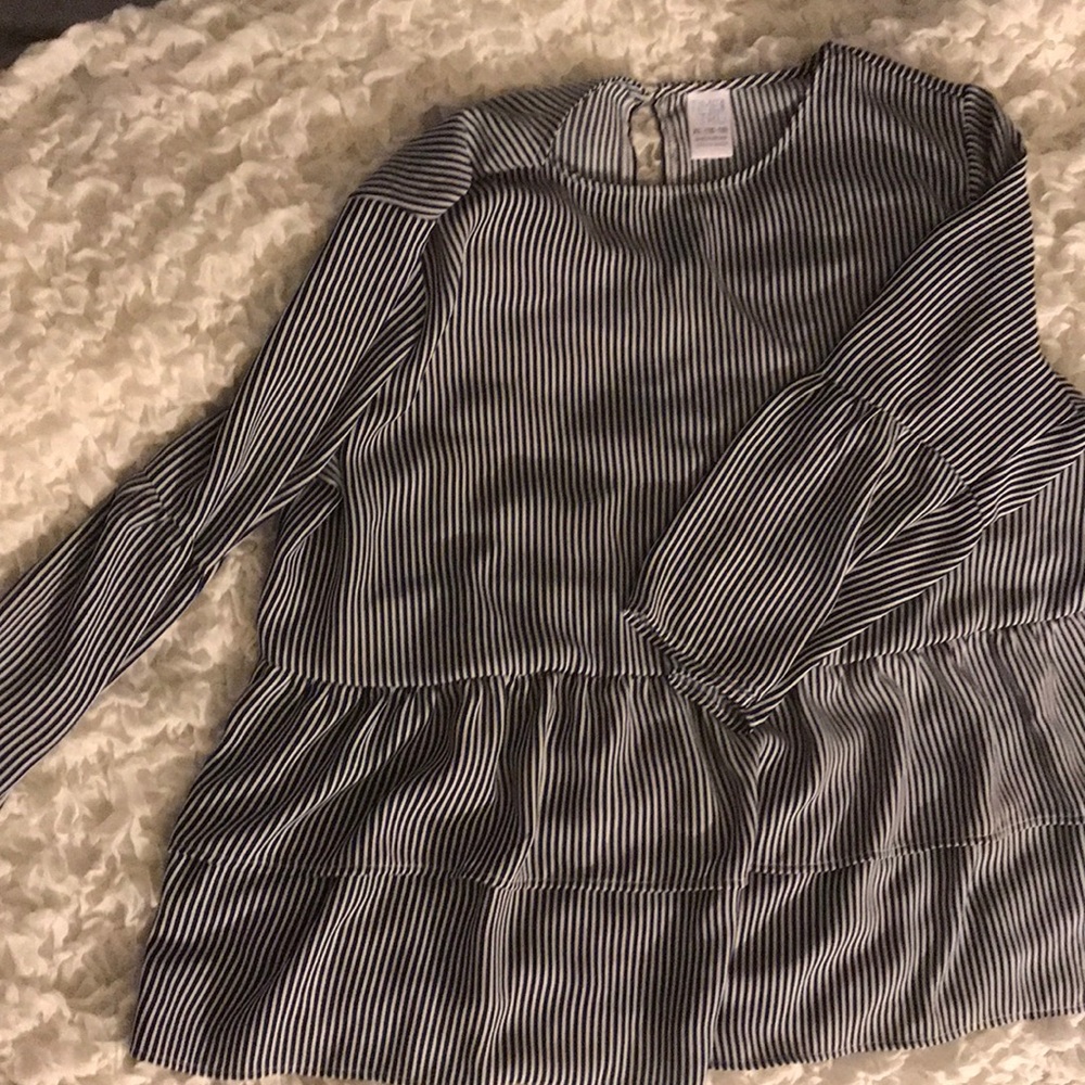 Navy & White stripe top with ruffle
